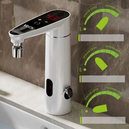 Gennemstrømsvandvarmer m. touch-funktion med sensor og LED display 3000W/230V IPX4 hvid