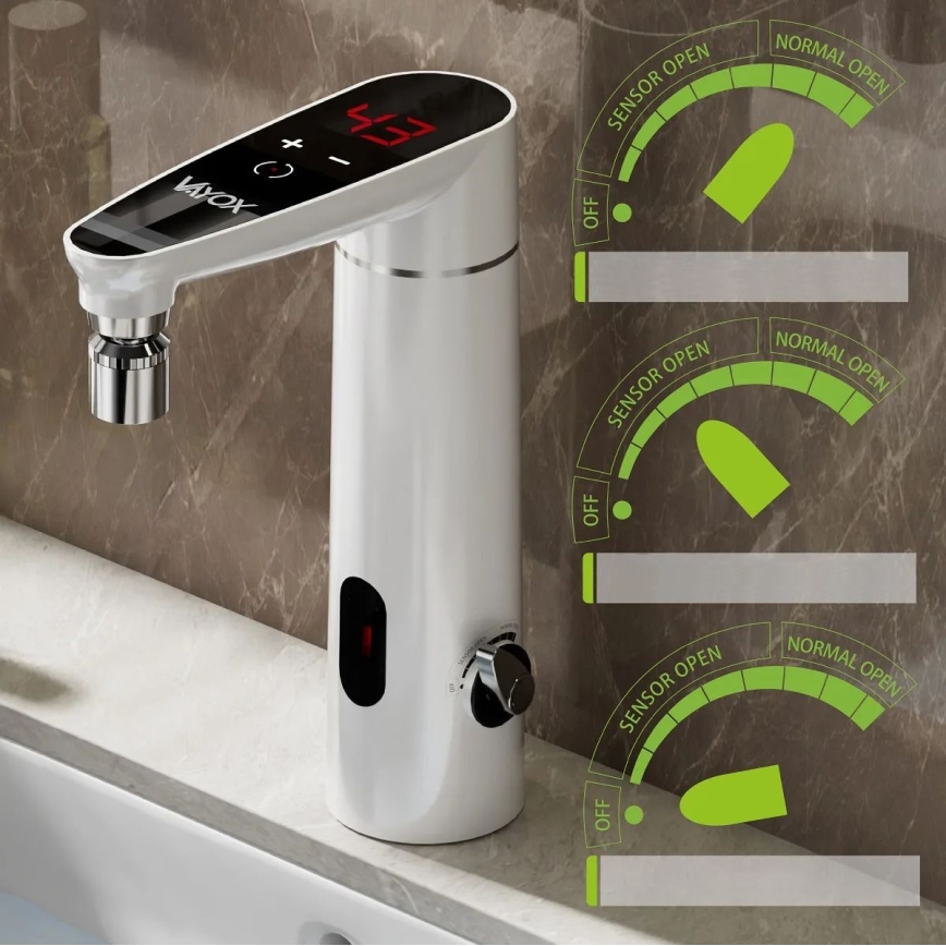Gennemstrømsvandvarmer m. touch-funktion med sensor og LED display 3000W/230V IPX4 hvid