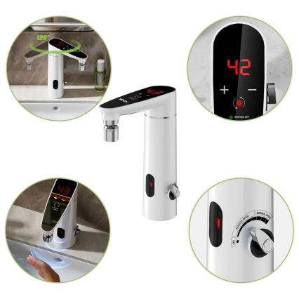 Gennemstrømsvandvarmer m. touch-funktion med sensor og LED display 3000W/230V IPX4 hvid