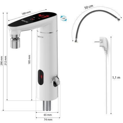 Gennemstrømsvandvarmer m. touch-funktion med sensor og LED display 3000W/230V IPX4 hvid