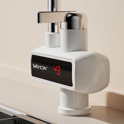 Gennemstrømsvandvarmer med LED-lys display 3000W/230V IPX4 hvid