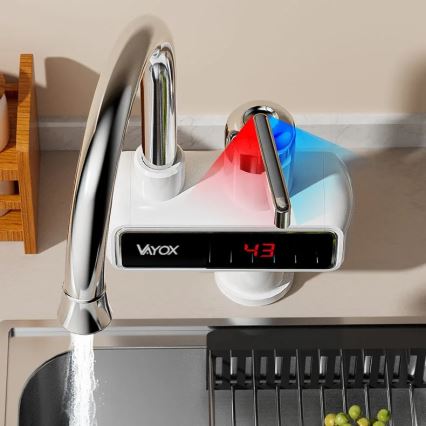 Gennemstrømsvandvarmer med LED-lys display 3000W/230V IPX4 hvid
