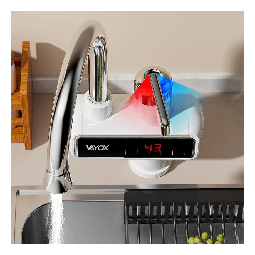Gennemstrømsvandvarmer med LED-lys display 3000W/230V IPX4 hvid