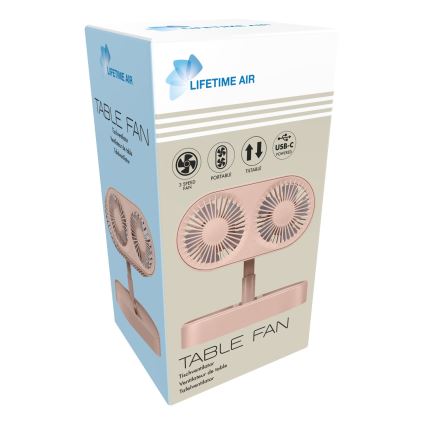 Genopladelig bordventilator 3,7V 1200 mAh lyserød