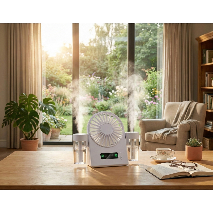 Genopladelig bordventilator med tågefunktion 3,7 V 1200 mAh