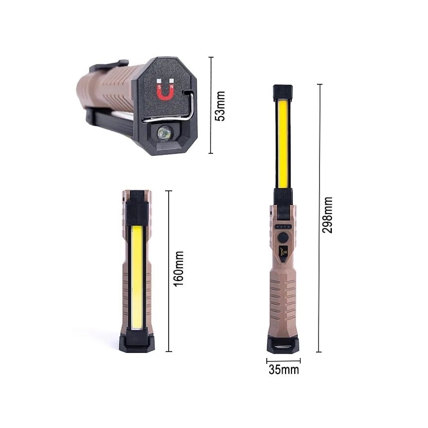 LED Dæmpbar genopladelig arbejds lommelygte med powerbank-funktion LED/4W/5V IPX4 600 skinnende 2000 mAh