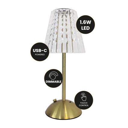 Genopladelig LED bordlampe m. touch-funktion dæmpbar ELBA LED/1,6W/800 mAh guldfarvet/transparent