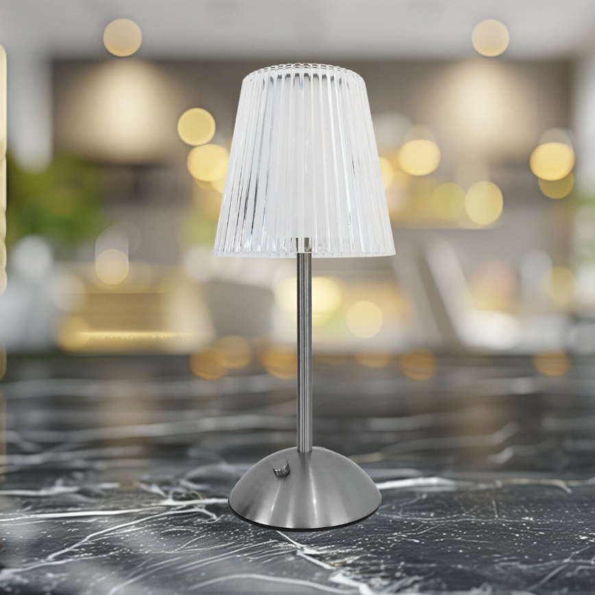 Genopladelig LED bordlampe m. touch-funktion dæmpbar ELBA LED/1,6W/800 mAh mat krom/transparent