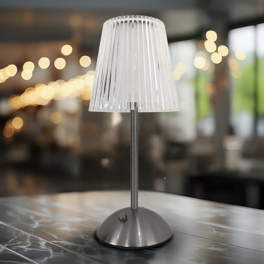 Genopladelig LED bordlampe m. touch-funktion dæmpbar ELBA LED/1,6W/800 mAh mat krom/transparent