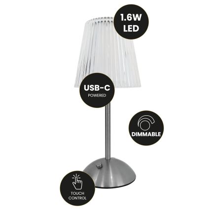 Genopladelig LED bordlampe m. touch-funktion dæmpbar ELBA LED/1,6W/800 mAh mat krom/transparent