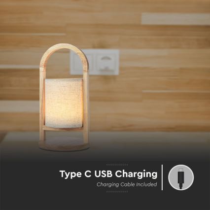Genopladelig LED bordlampe m. touch-funktion dæmpbar LED/1,5W/5V 3000K 1800 mAh beige