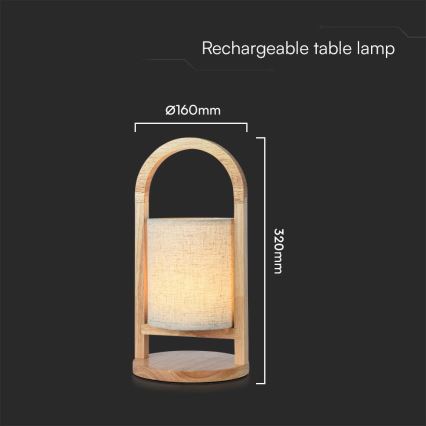 Genopladelig LED bordlampe m. touch-funktion dæmpbar LED/1,5W/5V 3000K 1800 mAh beige