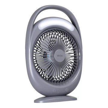 Genopladelig LED-bordventilator med LED-belysning LED/2,8 W/5 V USB 2400 mAh grå
