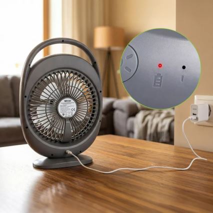 Genopladelig LED-bordventilator med LED-belysning LED/2,8 W/5 V USB 2400 mAh grå