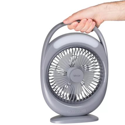 Genopladelig LED-bordventilator med LED-belysning LED/2,8 W/5 V USB 2400 mAh grå