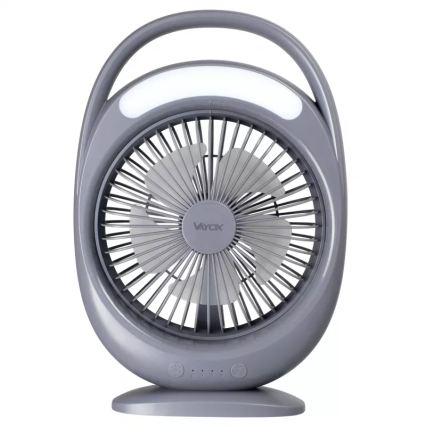 Genopladelig LED-bordventilator med LED-belysning LED/2,8 W/5 V USB 2400 mAh grå