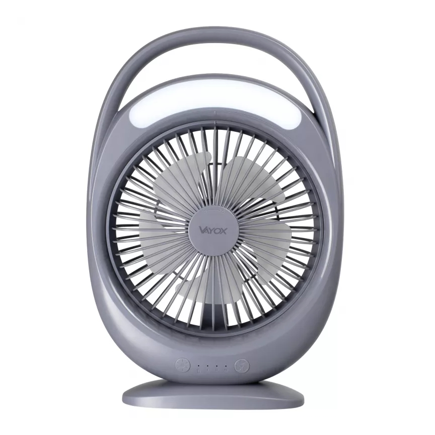 Genopladelig LED-bordventilator med LED-belysning LED/2,8 W/5 V USB 2400 mAh grå
