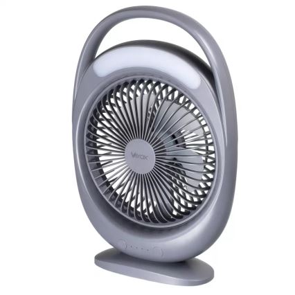 Genopladelig LED-bordventilator med LED-belysning LED/2,8 W/5 V USB 2400 mAh grå