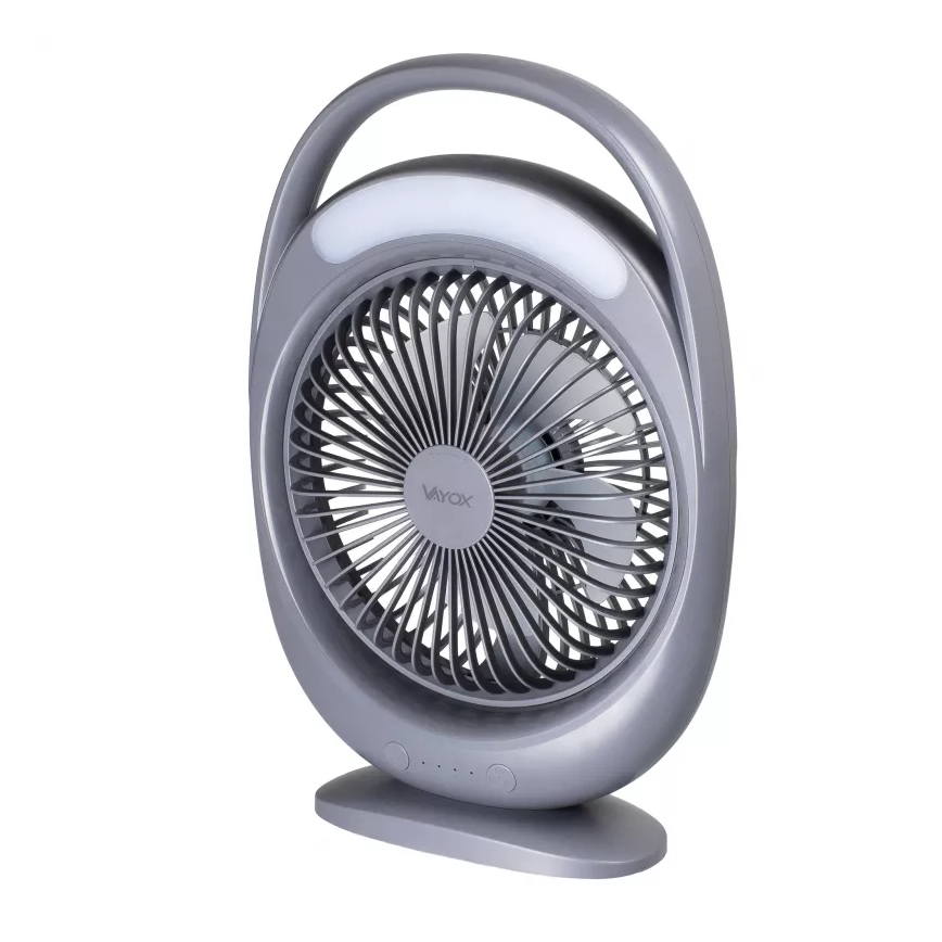 Genopladelig LED-bordventilator med LED-belysning LED/2,8 W/5 V USB 2400 mAh grå