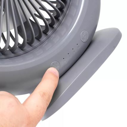 Genopladelig LED-bordventilator med LED-belysning LED/2,8 W/5 V USB 2400 mAh grå