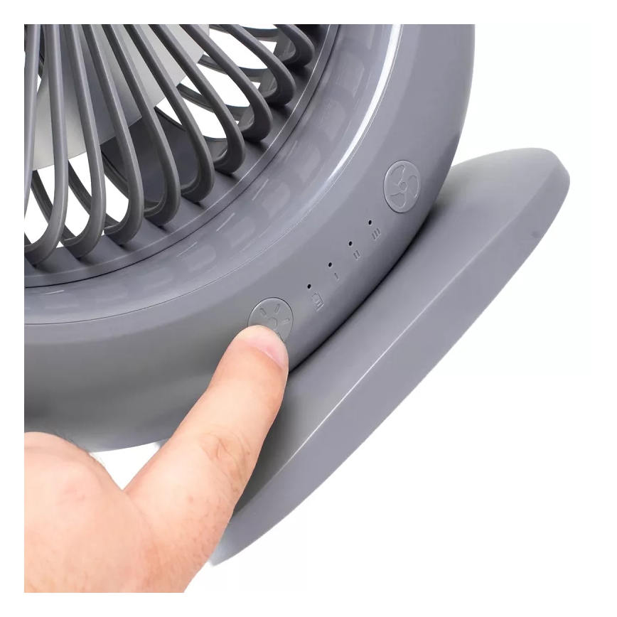 Genopladelig LED-bordventilator med LED-belysning LED/2,8 W/5 V USB 2400 mAh grå