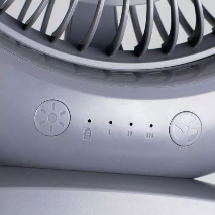 Genopladelig LED-bordventilator med LED-belysning LED/2,8 W/5 V USB 2400 mAh grå