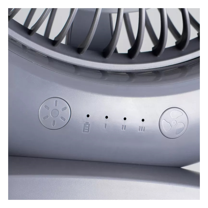 Genopladelig LED-bordventilator med LED-belysning LED/2,8 W/5 V USB 2400 mAh grå