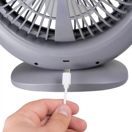 Genopladelig LED-bordventilator med LED-belysning LED/2,8 W/5 V USB 2400 mAh grå
