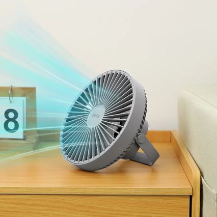 Genopladelig LED bordventilator med LED-lys LED/2W/5V USB 2400 mAh grå