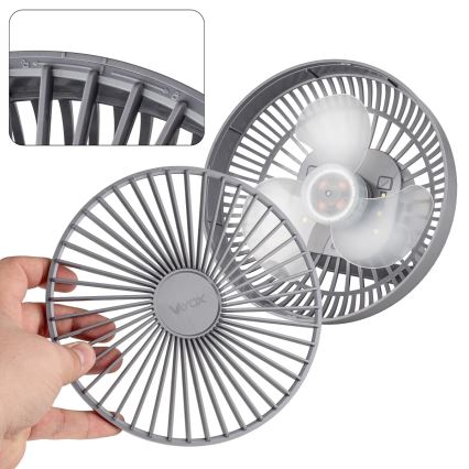 Genopladelig LED bordventilator med LED-lys LED/2W/5V USB 2400 mAh grå