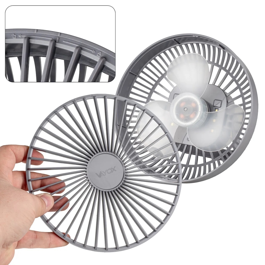 Genopladelig LED bordventilator med LED-lys LED/2W/5V USB 2400 mAh grå