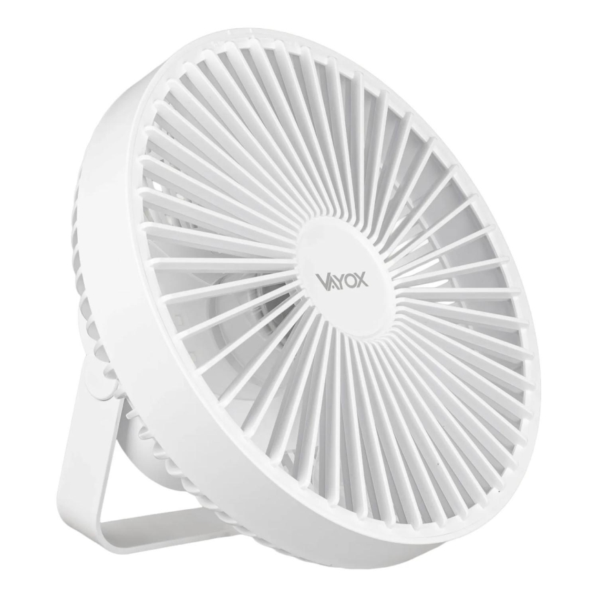 Genopladelig LED bordventilator med LED-lys LED/2W/5V USB 2400 mAh hvid