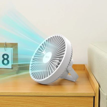 Genopladelig LED bordventilator med LED-lys LED/2W/5V USB 2400 mAh hvid