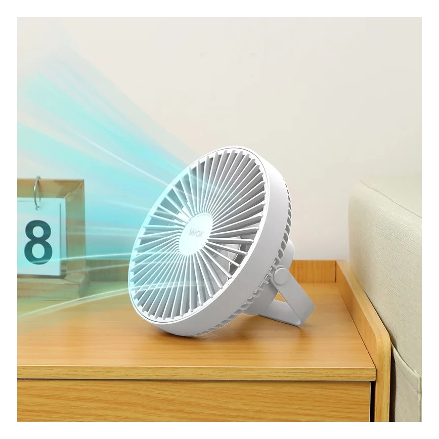 Genopladelig LED bordventilator med LED-lys LED/2W/5V USB 2400 mAh hvid