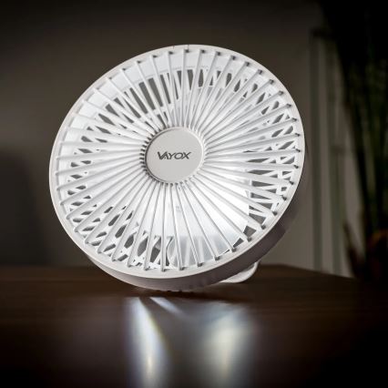 Genopladelig LED bordventilator med LED-lys LED/2W/5V USB 2400 mAh hvid