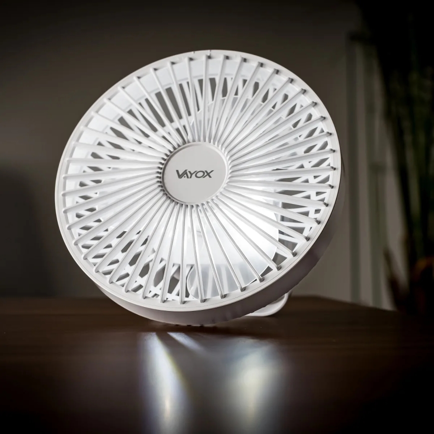 Genopladelig LED bordventilator med LED-lys LED/2W/5V USB 2400 mAh hvid