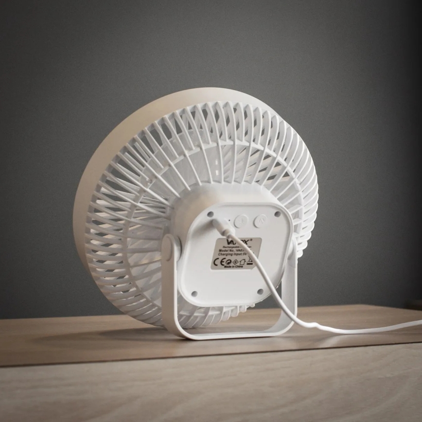 Genopladelig LED bordventilator med LED-lys LED/2W/5V USB 2400 mAh hvid