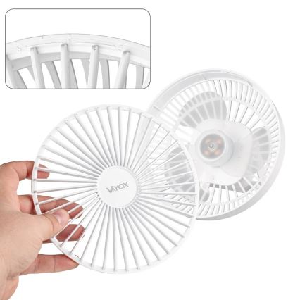 Genopladelig LED bordventilator med LED-lys LED/2W/5V USB 2400 mAh hvid