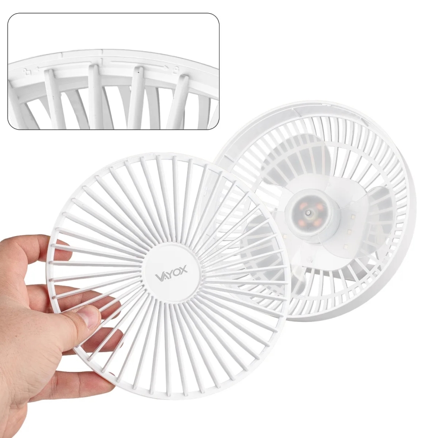 Genopladelig LED bordventilator med LED-lys LED/2W/5V USB 2400 mAh hvid