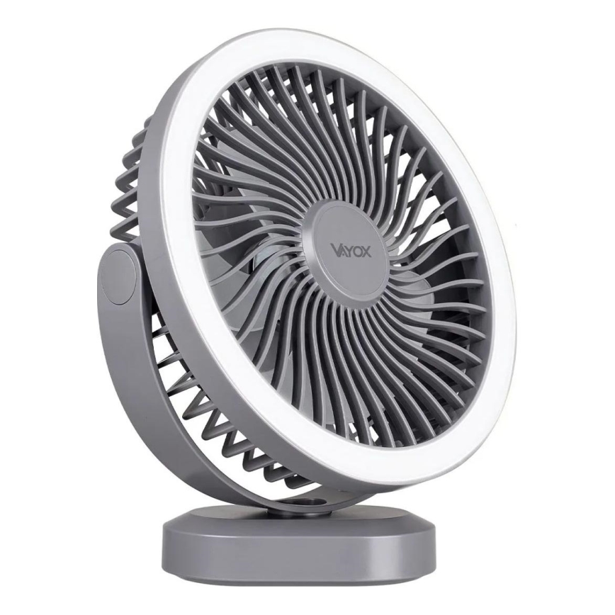 Genopladelig LED bordventilator med LED-lys LED/3W/5V USB 2400 mAh grå