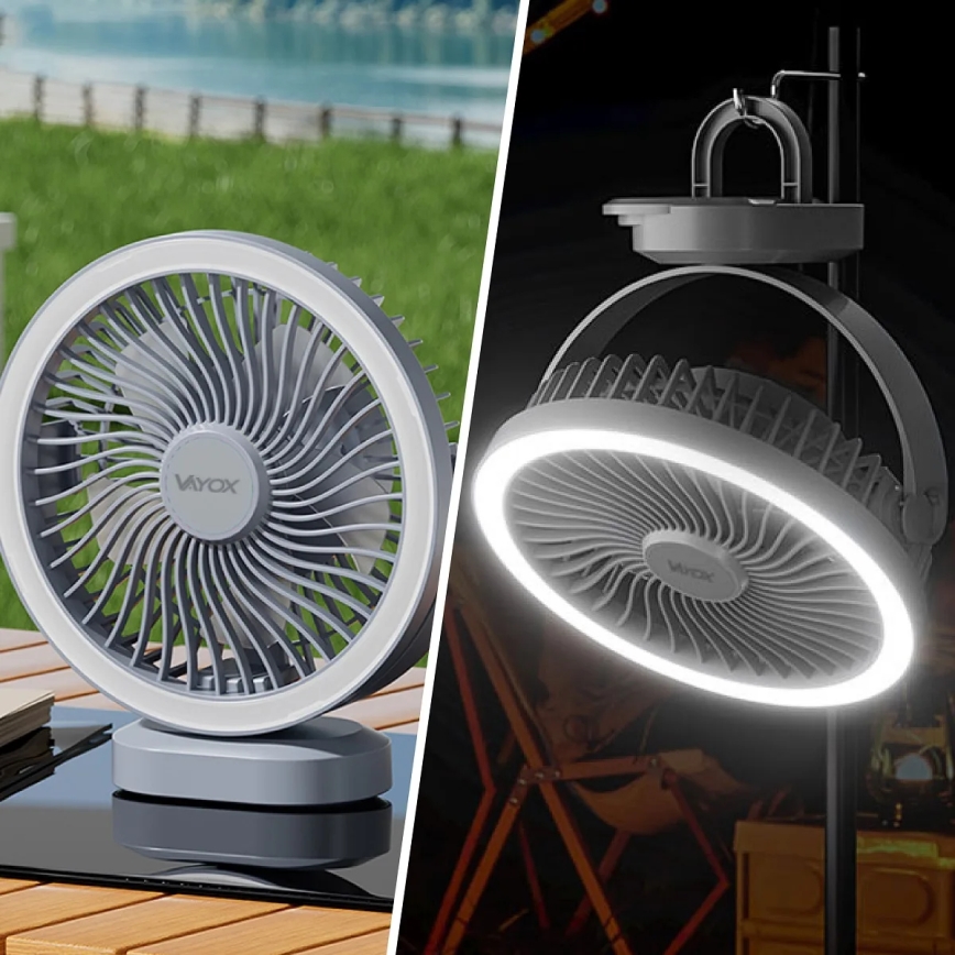 Genopladelig LED bordventilator med LED-lys LED/3W/5V USB 2400 mAh grå
