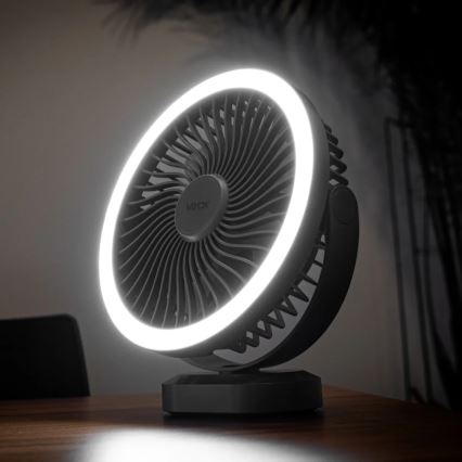 Genopladelig LED bordventilator med LED-lys LED/3W/5V USB 2400 mAh grå