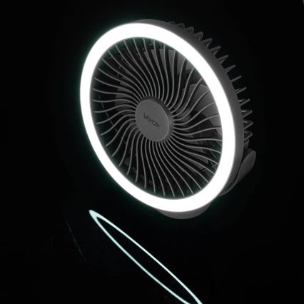 Genopladelig LED bordventilator med LED-lys LED/3W/5V USB 2400 mAh grå