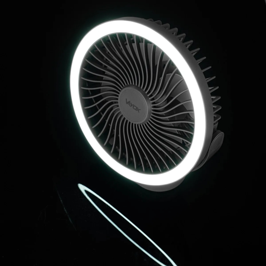 Genopladelig LED bordventilator med LED-lys LED/3W/5V USB 2400 mAh grå