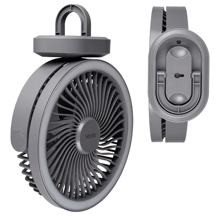 Genopladelig LED bordventilator med LED-lys LED/3W/5V USB 2400 mAh grå
