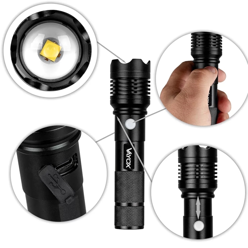 Genopladelig LED lommelygte LED/10W/5V IPX4 800 skinnende 1200 mAh
