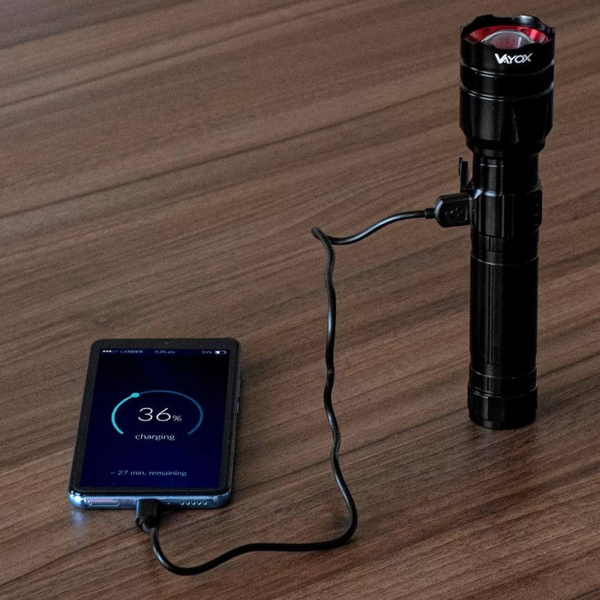 LED Genopladelig lommelygte m. powerbank dæmpbar funktion LED/30W/5V IPX5 1060 skinnende 5000 mAh