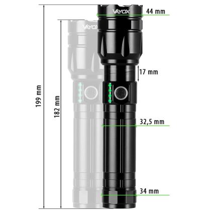 LED Genopladelig lommelygte m. powerbank dæmpbar funktion LED/30W/5V IPX5 1060 skinnende 5000 mAh