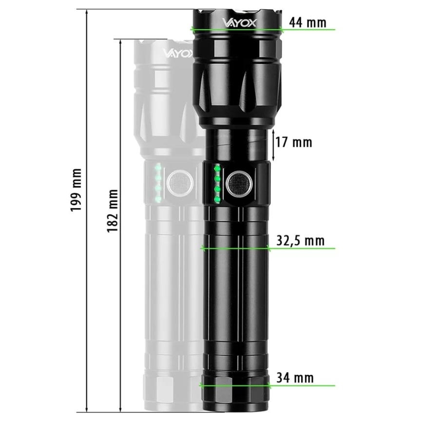 LED Genopladelig lommelygte m. powerbank dæmpbar funktion LED/30W/5V IPX5 1060 skinnende 5000 mAh