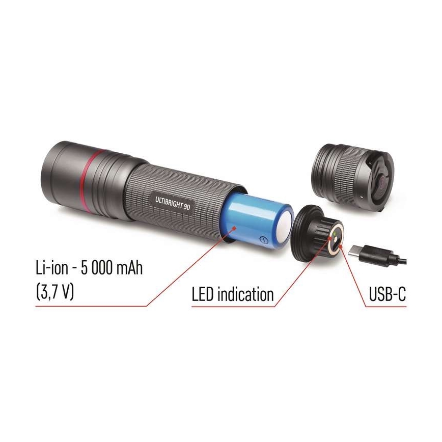Genopladelig LED lommelygte LED/USB/3,7V IP65 1200 lm